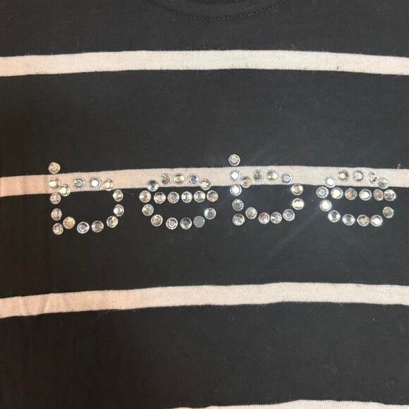 Bebe Striped Black/White Y2K Cut Out Rhinestone Baby Tee - Picture 5 of 5